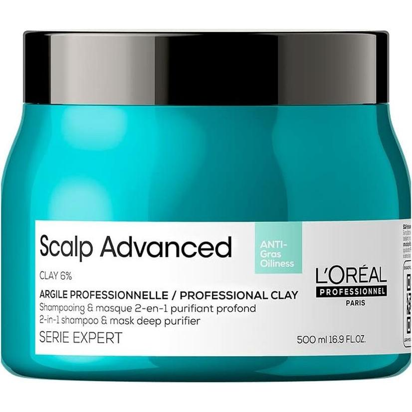 L'Oréal Professionnel, Shampoo, SCALP ADVANCED anti-oiliness 2-in1 shampoo & mask deep purifier clay 500 ml (500 ml, Flü...