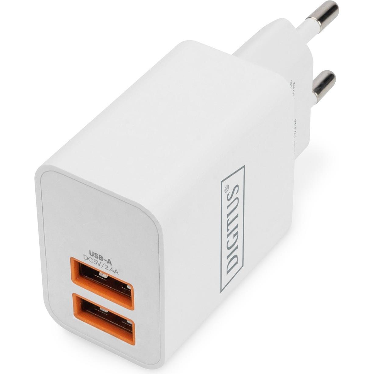Digitus Caricatore Usb 2X USB-A, 15,5W (15.50 W, 2 Porte), Caricatore Usb, Bianco
