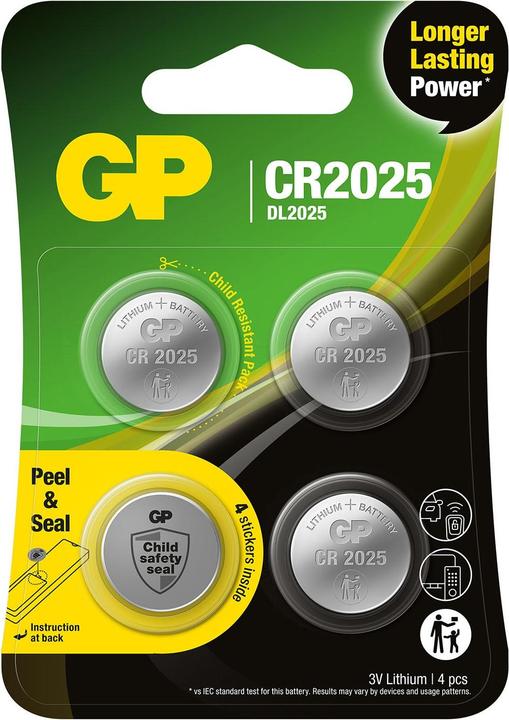 Image du produit GP Batteries Lithium CR2025, Pile à usage unique, CR2025, dioxyde de manganèse au lithium (LiMnO2), 3 V, 4 (4 pcs, CR2025, 165 mAh)