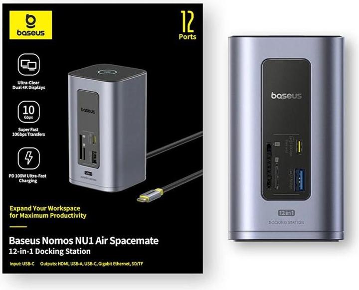 Actual product image Baseus USB-C Hub NU1 Air Spacemate, 12in1, Grey (USB-C, 12 ports)