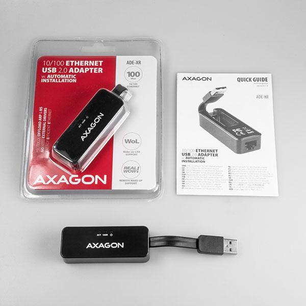 Actual product image Axagon ADE-XR Fast Ethernet 10/100 Adapter - USB 2.0 Type A (USB 2.0, RJ45 (1x))