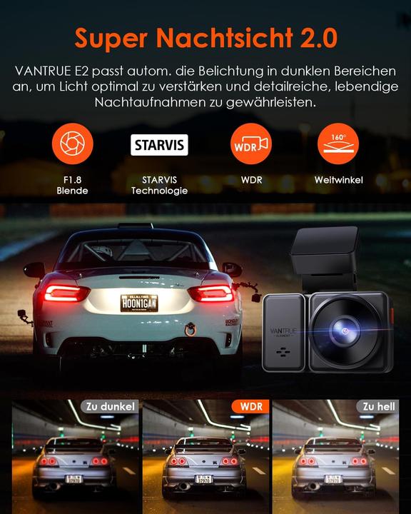 Immagine prodotto Vantrue E2 Dual 1944P Dashcam (Display integrato, Ricevitore GPS, WiFi, 2.7K)