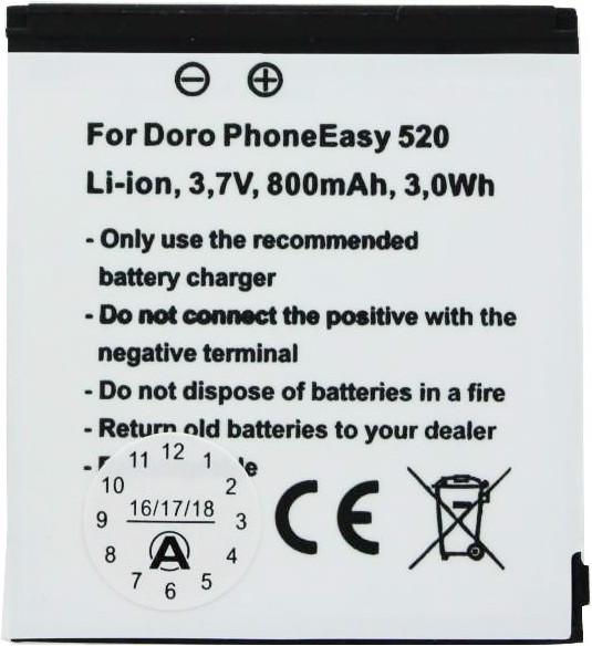 Actual product image Doro Battery 520, DBF-800A, DBF-800B, DBF-800C, DBF-800D, DBF-800E