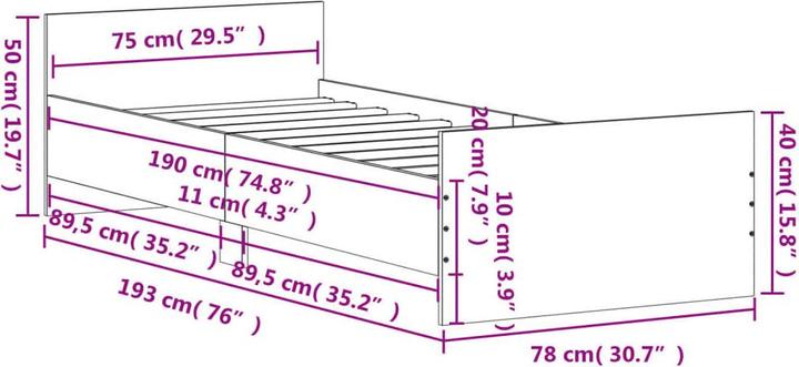 Produktbild vidaXL Bettgestell (75 x 190 cm)