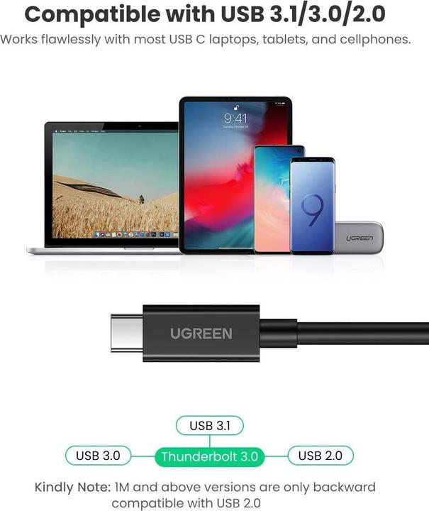 Produktbild Ugreen Thunderbolt 3 USB-C Kabel (40 Gbps, 100 Watt, 5A) (2 m, USB 3.1, 100 W)
