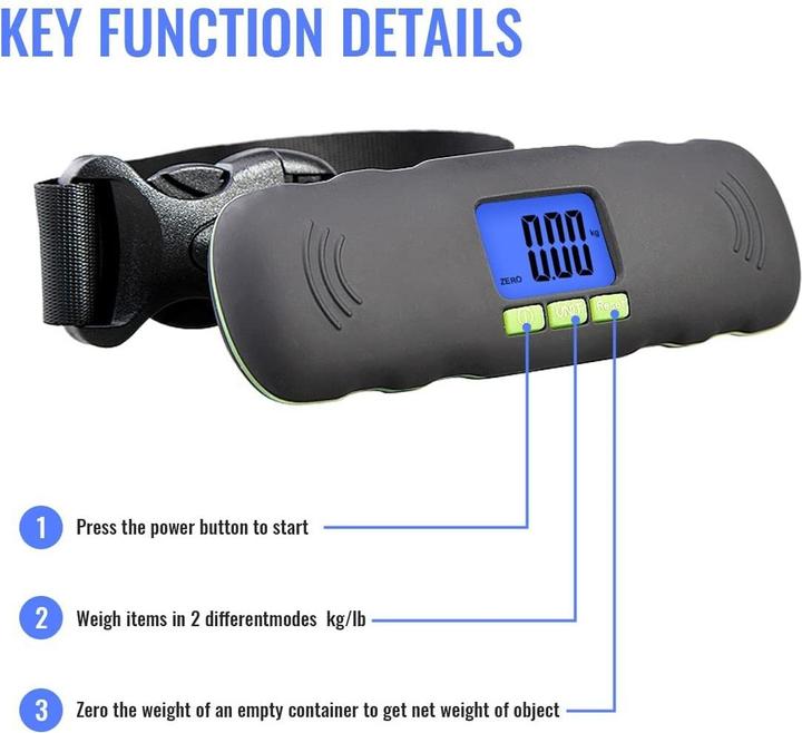 Image du produit Swissdetector Pèse-bagage numérique portable - LCD et rétroéclairage bleu - 50kg (Porte-monnaie & porte-documents)