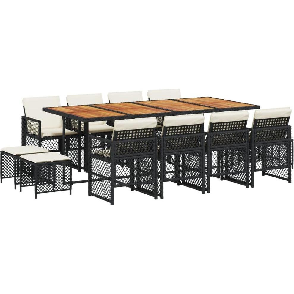 Thumbnail - VidaXL, Gartentisch + Balkontisch, Gartenmöbel Essgruppe Gartengarnitur Sitzgruppe 13tlg Schwarz Poly Rattan (106 cm)