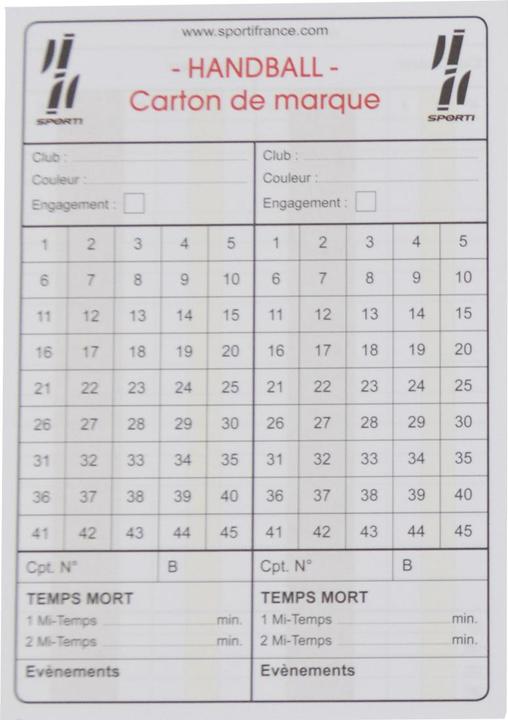 Nutritional values and ingredients Sporti book of 10 handball referee cards only