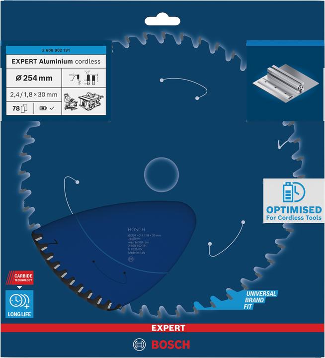 Productafbeelding Bosch Professional Zubehör EXPERT Aluminium Kreissägeblatt, 254x30 mm, T78