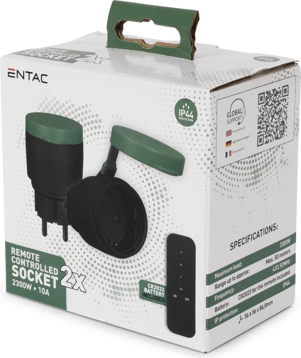 Produktbild Entac Ferngesteuert Aussensteckdose 2er Set schwarz IP44