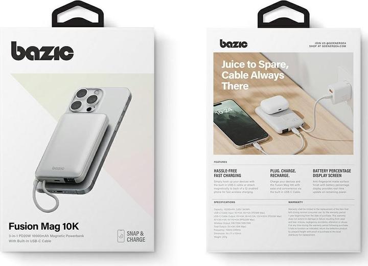 Produktbild Energea PowerBank Bazic Fusion Mag 10000mAh MagSafe Cable USB-C grey (10000 mAh)