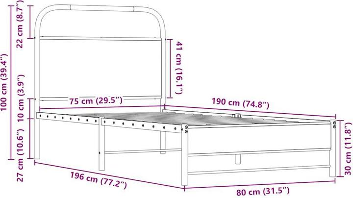 Produktbild vidaXL Bettgestell (75 x 190 cm)