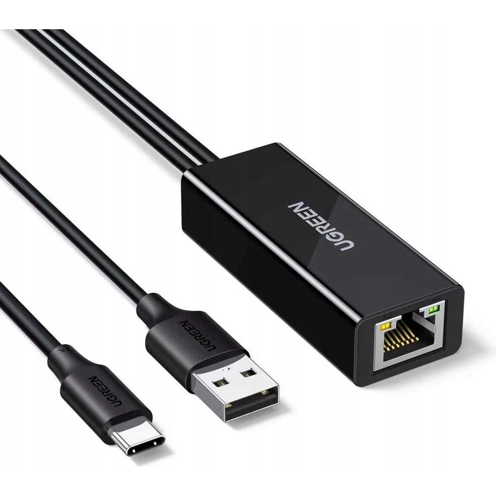 Ugreen Karta sieciowa Karta sieciowa USB-C do RJ45 10/100 Mb/s - czarna (USB), Adattatore di rete, Nero