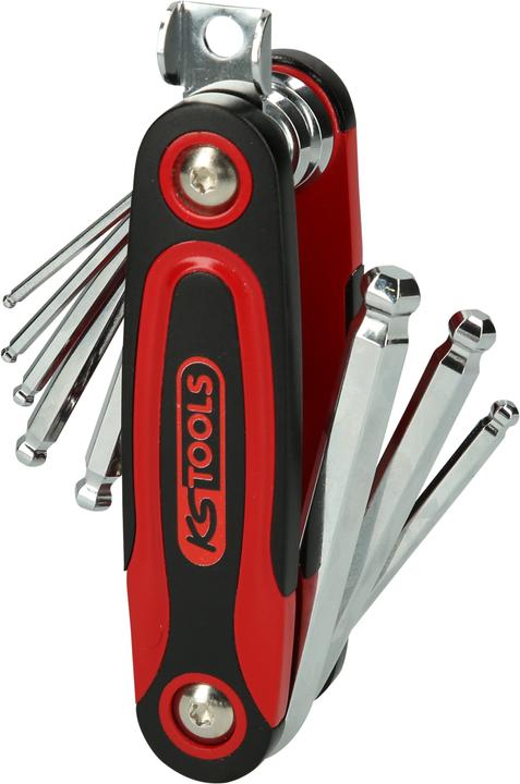 Image du produit KS Tools Clé coudée dans un support pliable, six pans creux à tête sphérique, 8 éléments.