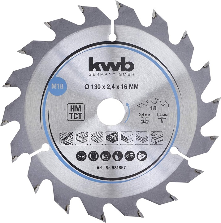 Produktbild kwb Kreissägeblatt HM Mittel Ø 130x16 Z18