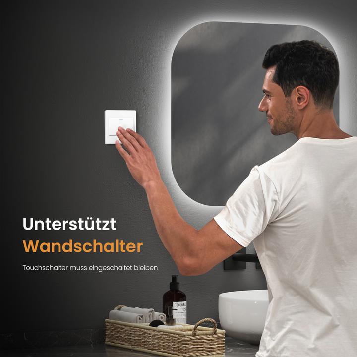 Actual product image Emke Bathroom Mirror With Lighting 60*60cm,Fog-Free, 3 Colour Temperatures (3000K-6500K)&Dimmable (60 x 60 cm)