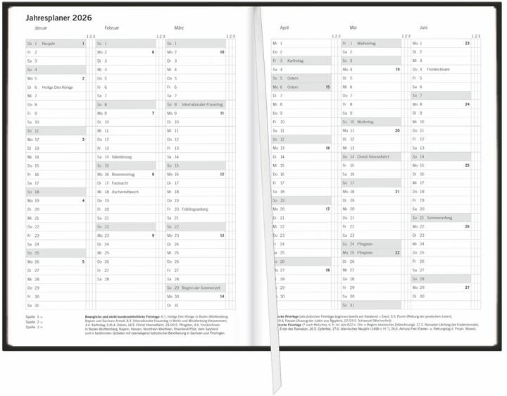 Produktbild Terminer A5, Leder schwarz 2026 (A5, 1 Woche / 2 Seiten)
