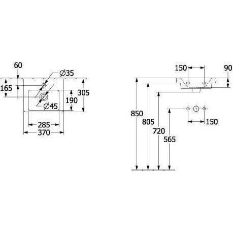 Thumbnail - Villeroy & Boch, Waschbecken, V&B Handwaschbecken SUBWAY 3.0 370x305mm o ÜL mit HL we (305 mm, 370 mm)