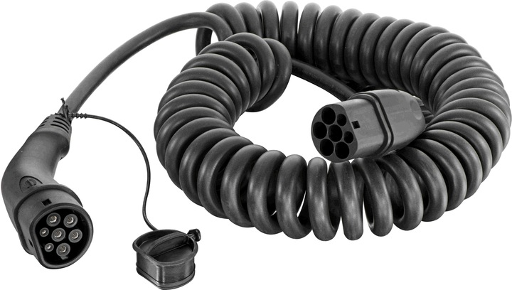 Cavo di ricarica a spirale per auto elettriche 5m (Tipo 2, 22 kW, 32 A, 5 m)