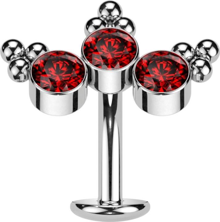 Immagine prodotto Star Piercing Threadless Labret-Stab Banane silber dreiecks Kugeln drei Kristalle rot (senza ottone, Titanio)