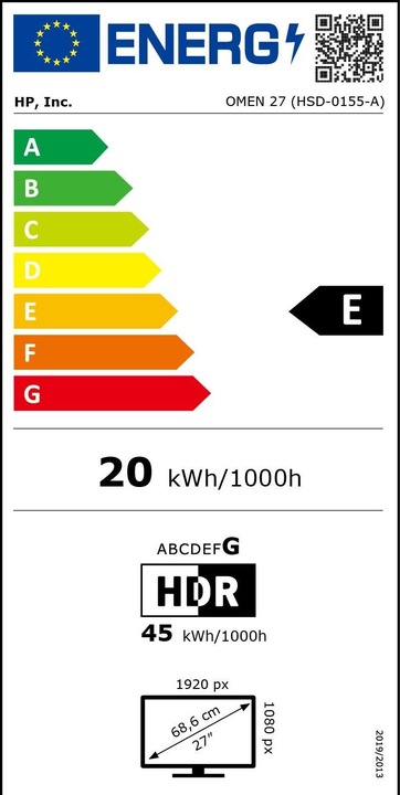 Energy Label HP Omen 27 (1920 x 1080 pixels, 27")