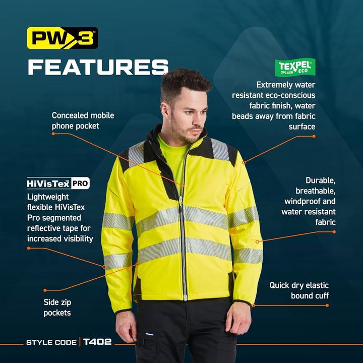 Productafbeelding Portwest Hoge zichtbaarheid softshell jas geel 6XL (6XL)