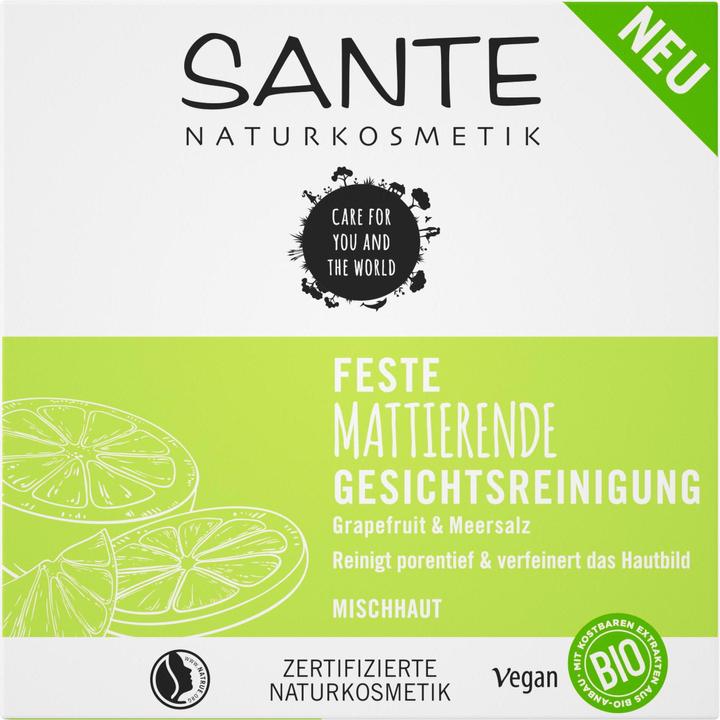 Image du produit Sante Nettoyant Visage Mattifiant Bio Pamplemousse & Sel de Mer 60 g (Lingettes nettoyantes pour le visage, 60000 ml)