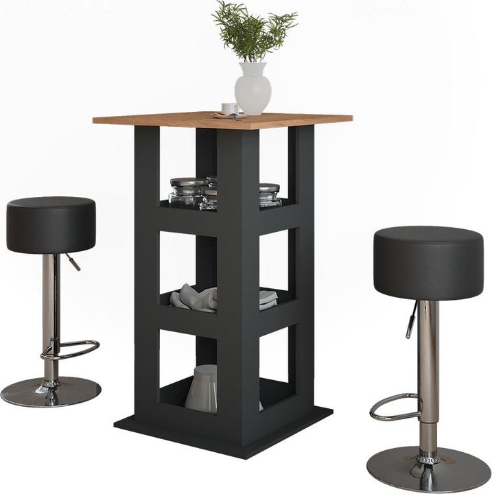 Produktbild Vicco Bartisch-Set Repose, Goldkraft Eiche/Anthrazit/Schwarz, 65 x 65 cm mit 2 Barhockern