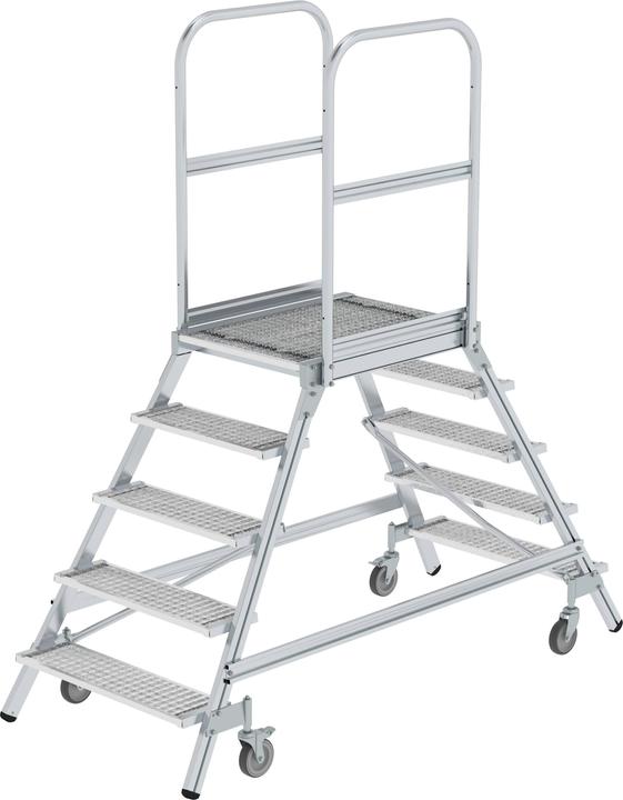 Produktbild Munk Podesttreppe beidseitig begehbar mit Federrollen Stahl Gitterrost 5 Stufen (Plattformleiter, 207 cm)