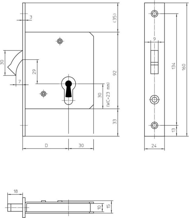 Actual product image Magni KFV ST mortise lock 1620, PZ,20x160kt,DL/DR old silver