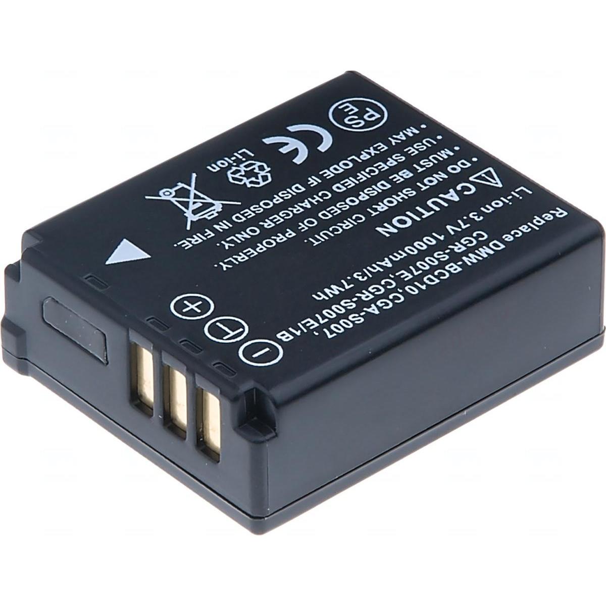 T6 Power Batteria Panasonic DMW-BCD10, CGA-S007, CGR-S007E, CGR-S007E/1B,,????ern???? (Batteria della fotocamera), Alimentatore fotocamera, Nero