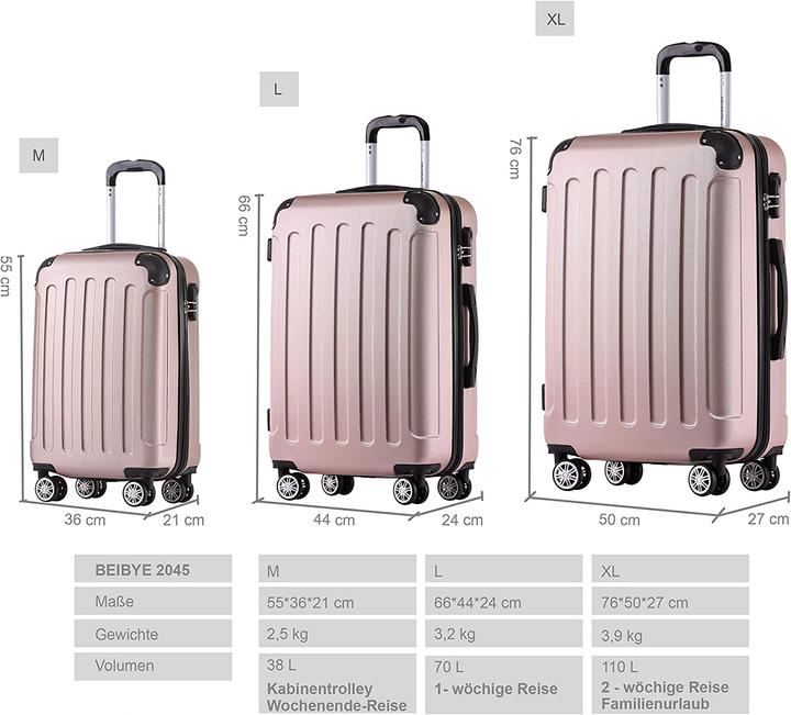 Actual product image Beibye Twin Wheels 3pcs Travel Case Pink Gold Colours