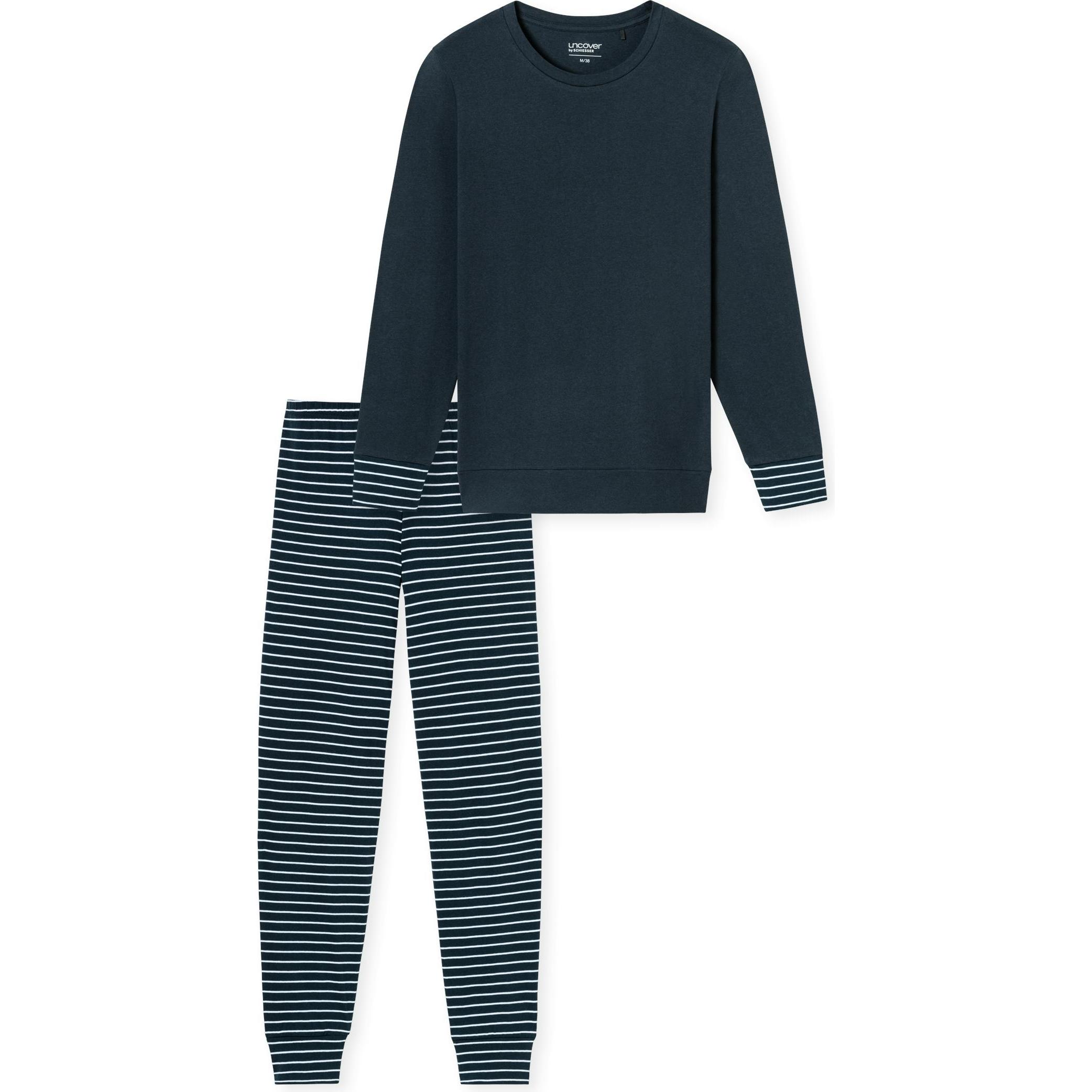 Uncover by Schiesser, Damen, Pyjama, Basic Schlafanzug, Blau, (36)