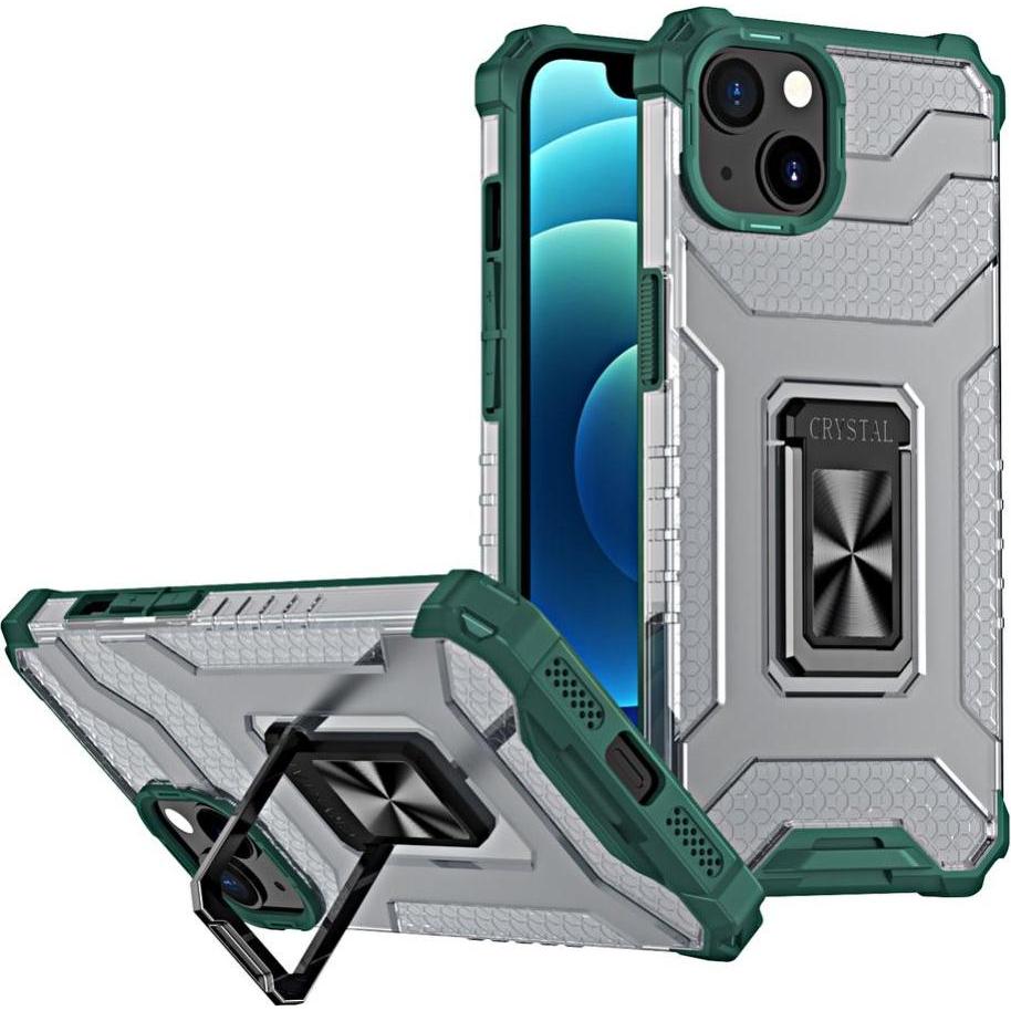 Hurtel Crystal Ring Case Kickstand Tough Rugged Cover for iPhone 12 green (Apple iPhone 12), Smartphone Hülle, Grün