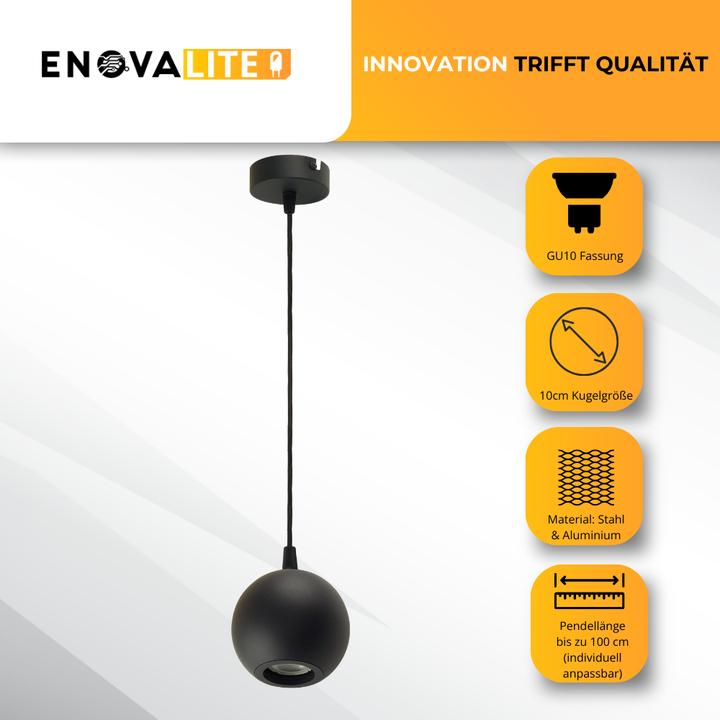 Actual product image Enovalite LED-Pendellampe GLOBE, GU10-Fassung, IP20, Ø10cm, 1flammig, schwarz (GU10)