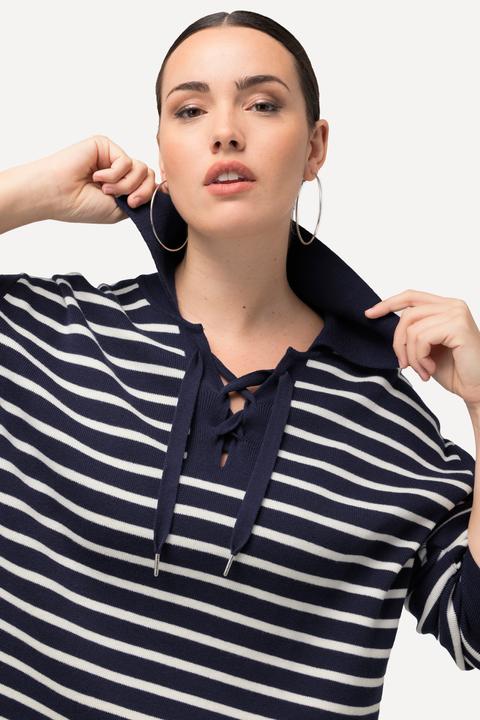 Produktbild Ulla Popken Pullover, Ringel, Matrosenkragen, Schnürung, Langarm (50, 52)