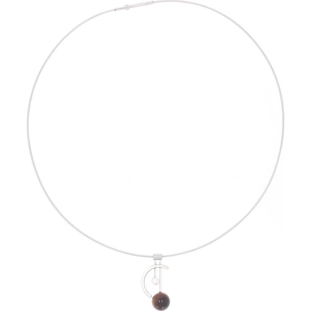 Xen, Halsschmuck, Atelier Collier mit Tigerauge und Süsswasserzuchtperle 42 cm, (Edelstahl, 42 cm)