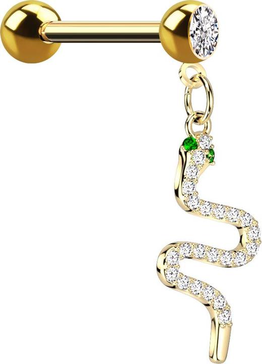 Immagine prodotto Star Piercing Micro Barbell vergoldet mit Kugel und Kugel Kristall silber Anhänger Schlange (Ottone, Acciaio chirurgico 316L)