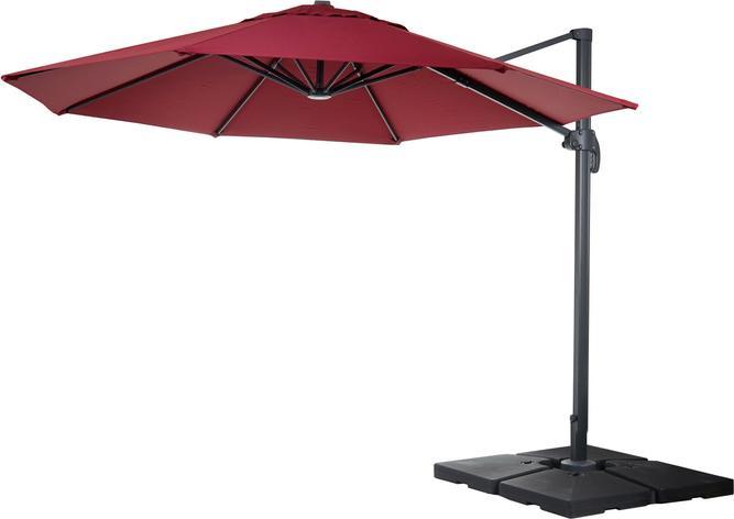 Mendler Gastronomy traffic light umbrella, parasol, round Ø 4m polyester/aluminium 27kg - bordeaux with