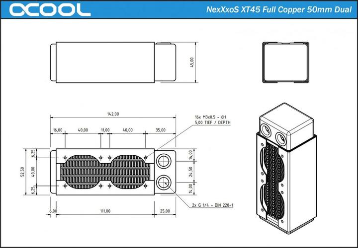 Actual product image Alphacool NexXxoS XT45 Full Copper 50mm Dual (50 mm)