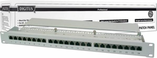 Immagine prodotto Digitus CAT 6 Class E Patch Panel schermato a 16 porte RJ45 8P8C LSA 1U Rack Mount Colore Grigio RAL 7035