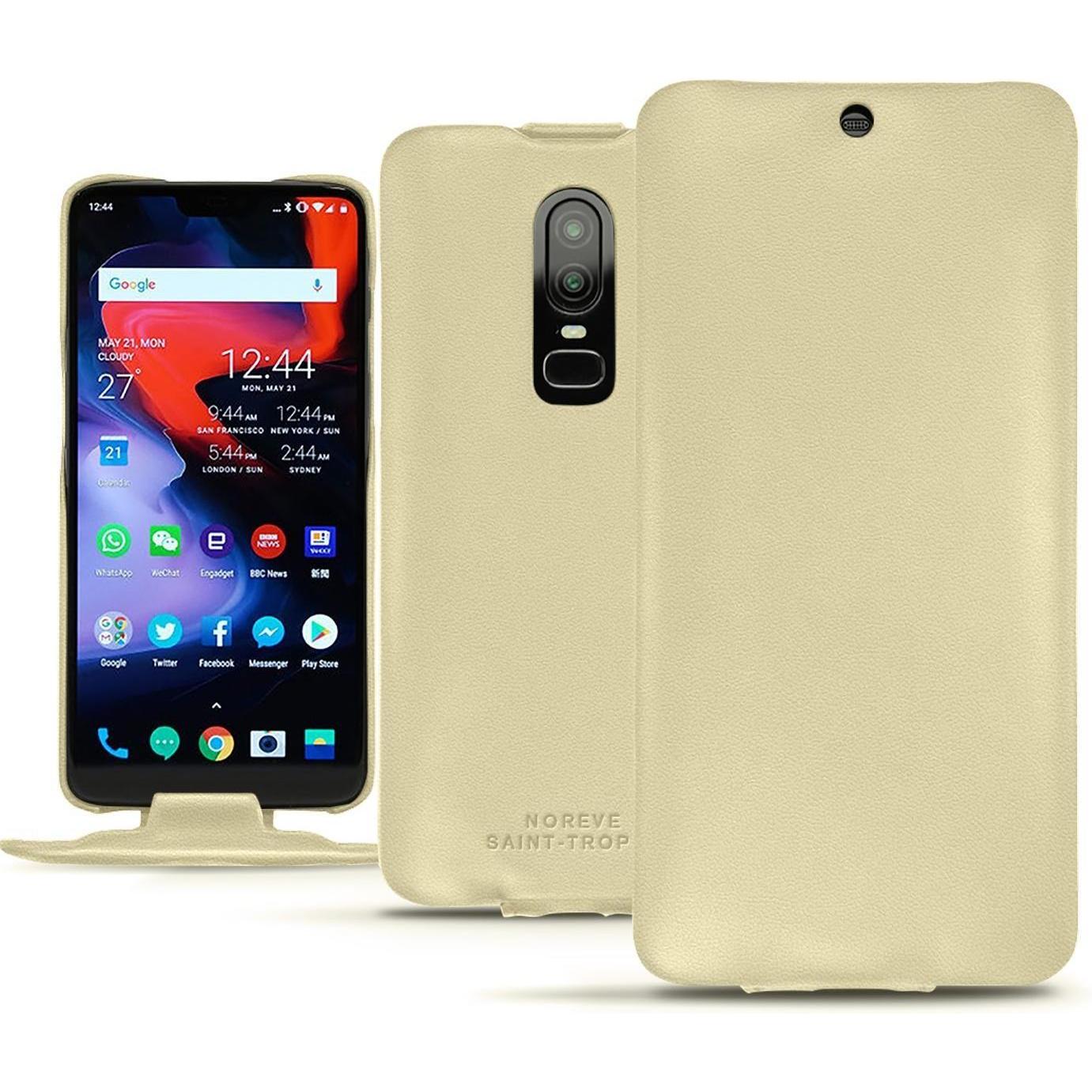 Noreve Lederschutzhülle vertikal (OnePlus 6), Smartphone Hülle, Beige