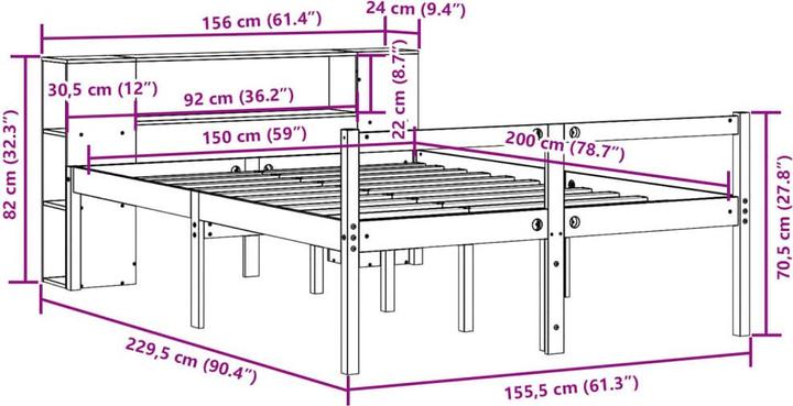 Image du produit vidaXL Bett mit Regal (150 x 200 cm)