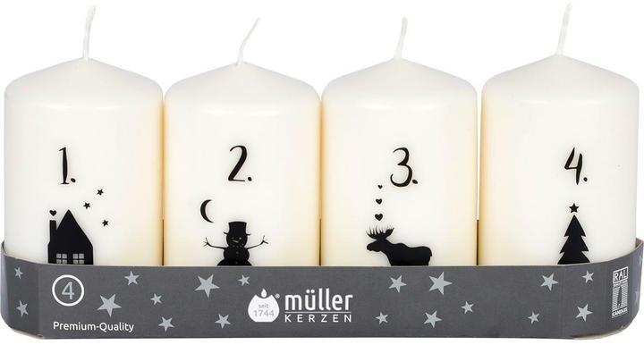 müller Kerzen Weihnachtskerze Weiss / Schwarz, 4 Stück, Eigenschaften (4 Stk.)