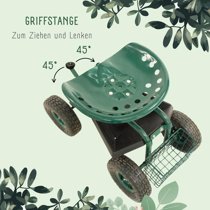 Produktbild Hermex Fahrbarer Gartensitz Rollsitz Gartenhocker Gartenwagen Sitzwagen (130 kg)