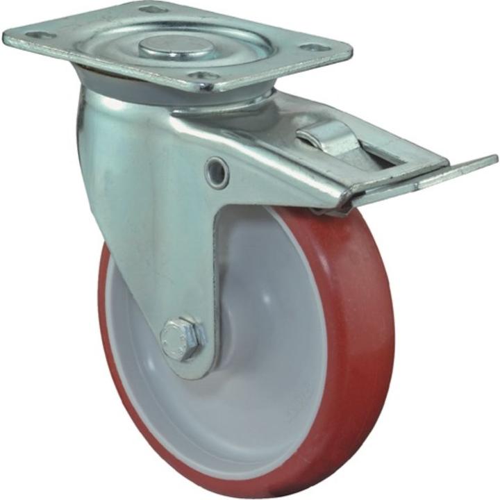 BS Rollen Roulette pivotante Ø 100 mm capacité de charge 125 kg avec blocage total Polyuréthane 104x80mm rouge