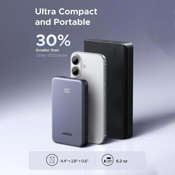 Actual product image Ugreen - Power Bank (75131B) - Fast Charging, Digital Display, USB, Type-C, 22.5W, 10000mAh - Grey (10000 mAh, 22.50 W)