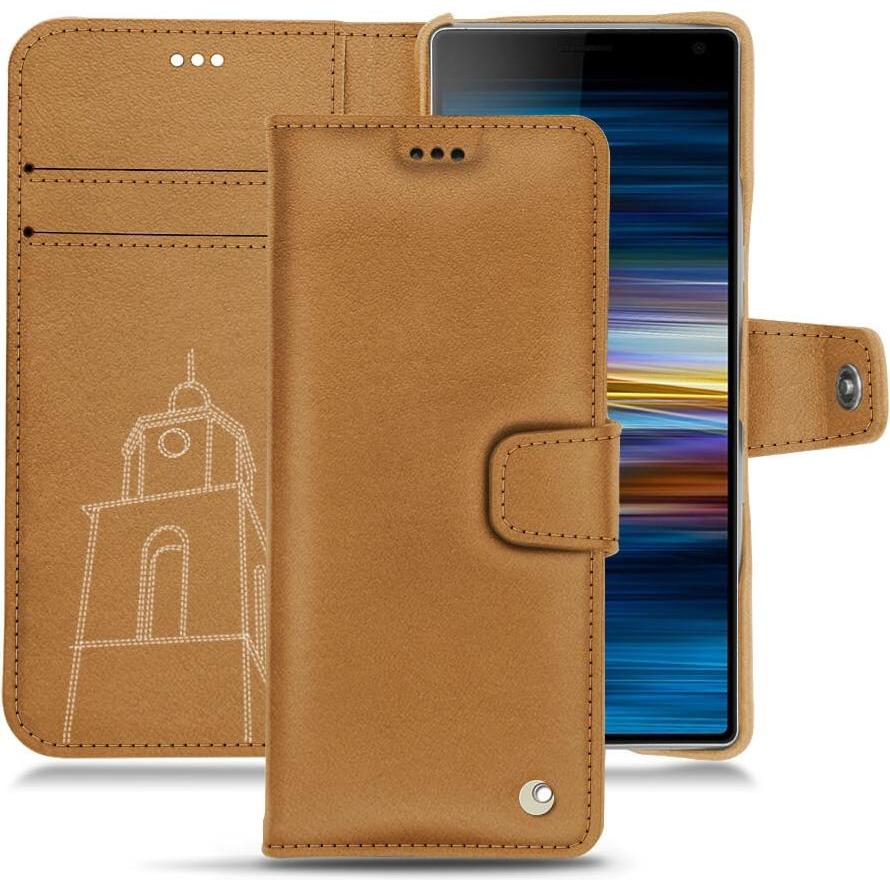 Noreve Lederschutzhülle Wallet (Sony Xperia 10 Plus), Smartphone Hülle, Braun