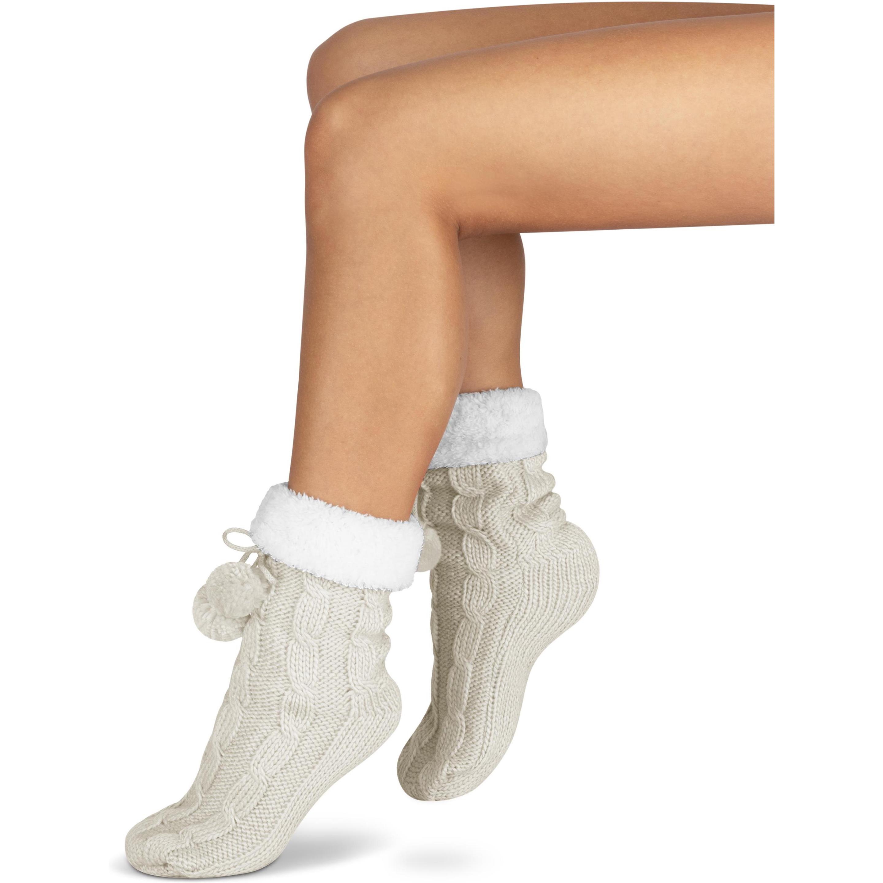 Thumbnail - Normani, Herren, Socken, Strick-Hausschuhe mit Bommeln und ABS, Weiss, (Einzelpack, 40 - 44)