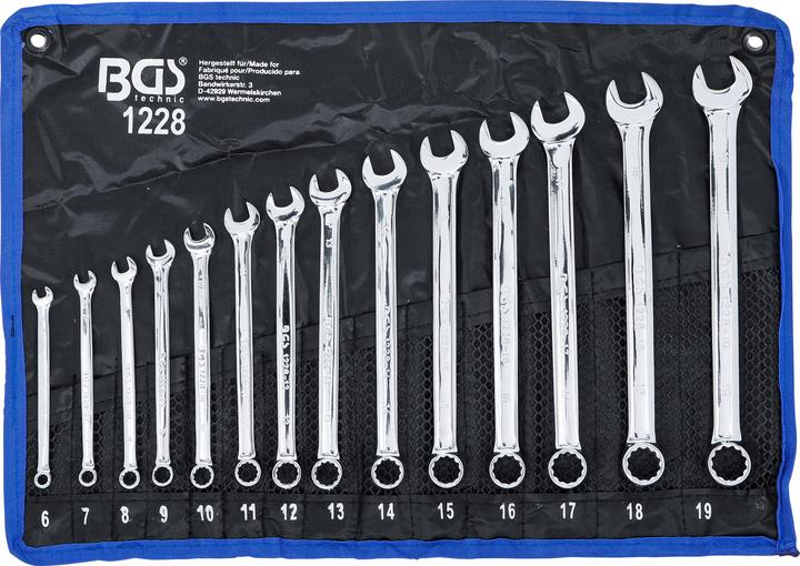 Produktbild BGS Maul-Ringschlüssel-Satz extra lang SW 6 - 19 mm 14-tlg. (19 mm, 6 mm, 12 mm, 14 mm, 16 mm, 10 mm, 18 mm, 7 mm, 17 mm, 11 mm, 15 mm, 8 mm, 9 mm, 13 mm)